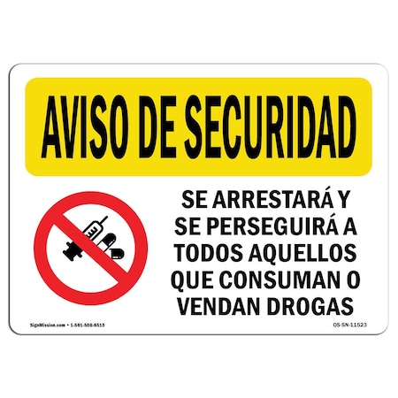 OSHA SECURITY NOTICE Sign, Drug Use Or Sales Spanish, 24in X 18in Decal